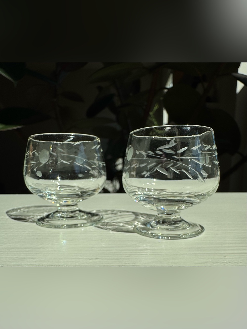 Vintage Pair of Mini Wales Glasses Chalices Shot Glasses 1.75” Tall Etched